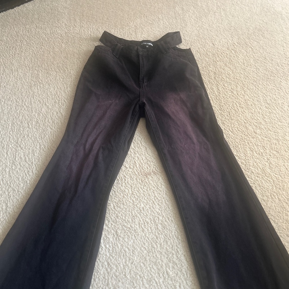 Black and Purple Wide Leg Jeans